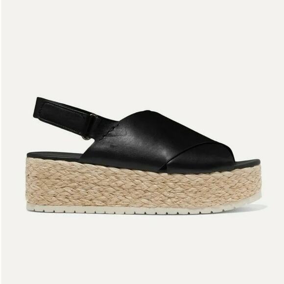 Vince Platform Espadrille Sandals Jesson Black Leather Size 9 EU 39.5 EUC - Picture 2 of 11